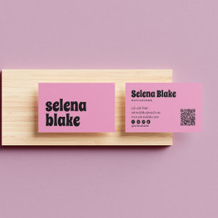 Minimalistiskt svartvitt och Rosa Modern QR-kod Visitkort