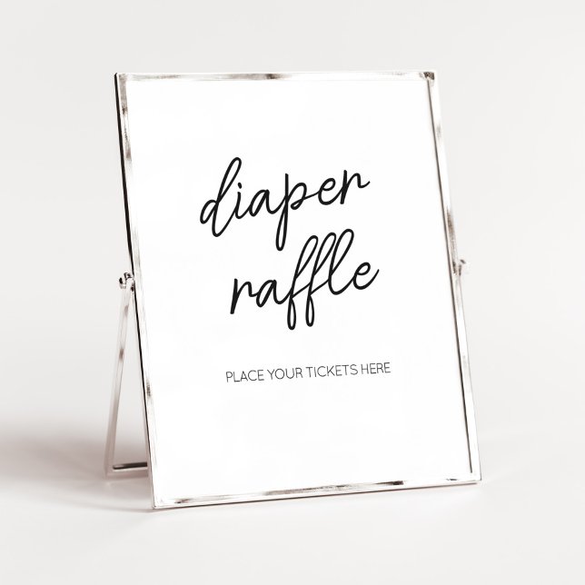 Minimalistiskt svartvitt och vitblanka Raffle Poster (White Minimalist Heart Baby Shower Diaper Raffle Sign)