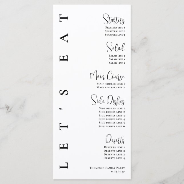 Minimalistiskt svartvitt och vitbrinnare meny (Framsida)