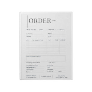 Minimalistiskt svartvitt-orderformulär anteckningsblock