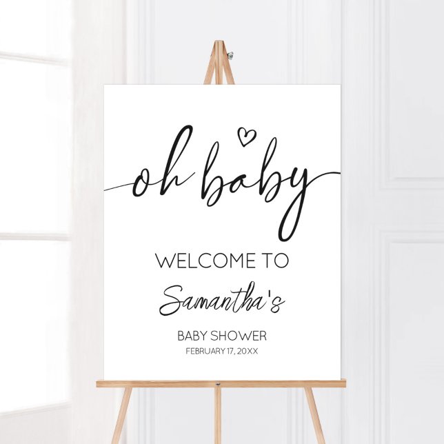 Minimalistiskt svartvitt poster (White Minimalist Heart Baby Shower Welcome Sign)