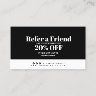 Minimalistiskt svartvitt referenskort rabattkort