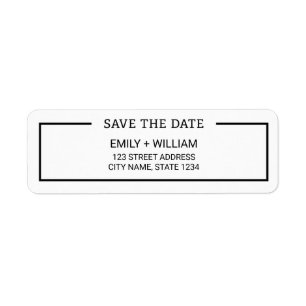 Minimalistiskt svartvitt Spara datum Adress Returadress Etikett