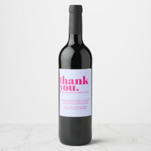 Minimalistiskt Tack Enkel elegant Lilafärgad Rosa Vinflaska Etikett