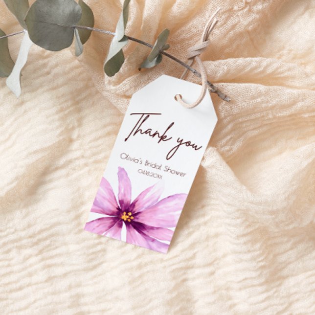 Minimalistiskt tack för rosa Flower Presentetikett (Skapare uppladdad)