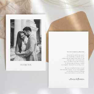 Minimalistiskt tackkort för Bröllop med foto Tack Kort
