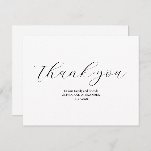 Minimalistiskt tackkort för Bröllop Spara Datumet (Fram/baksida)