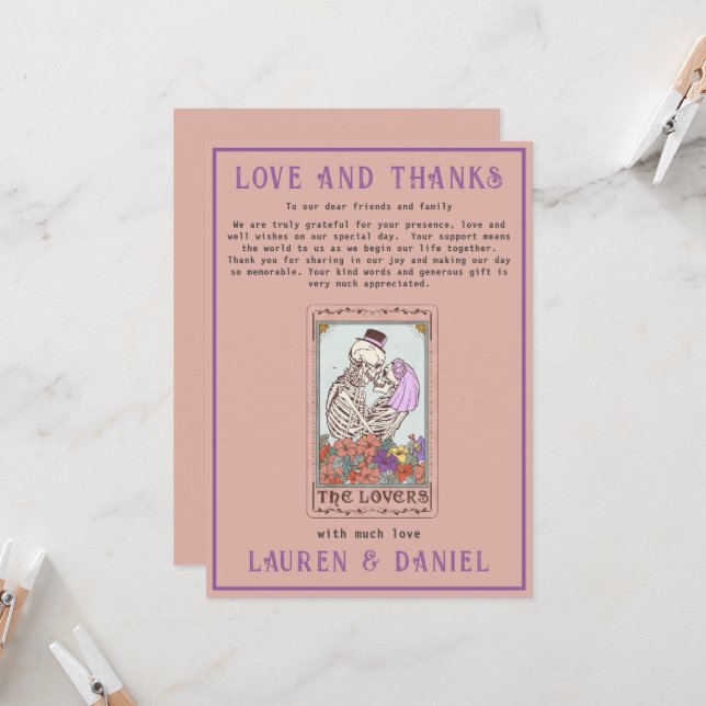 Minimalistiskt Tarot Skeleton Ett par tackkort Inbjudningar (Fram/Back In Situ)