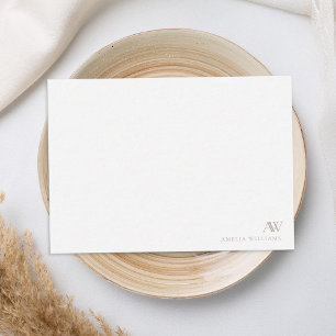 Minimalistiskt Taupe Monogram Anteckningskort