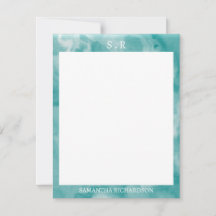 Minimalistiskt Teal Blue Marble Gräns Monogram