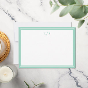 Minimalistiskt Teal Gräns Monogram Anteckningskort