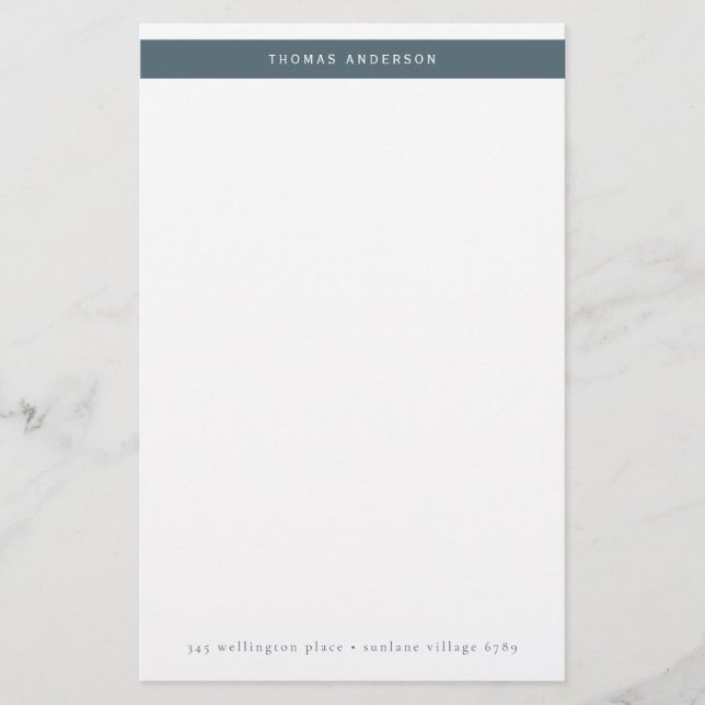 Minimalistiskt Teal Grått Simple Rand Namn Adress Brevpapper (Framsida)