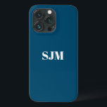 Minimalistiskt tebellblått Anpassningsbar monogram<br><div class="desc">Minimalistisk Anpassningsbar i monogram namn eller text teal blue och white solid elegant modern chic iphone case.</div>