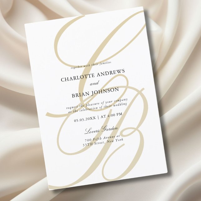 Minimalistiskt teckensnittsmonogram | Elegant bröl Inbjudningar (Elegant, Monogram, Wedding Invitation)