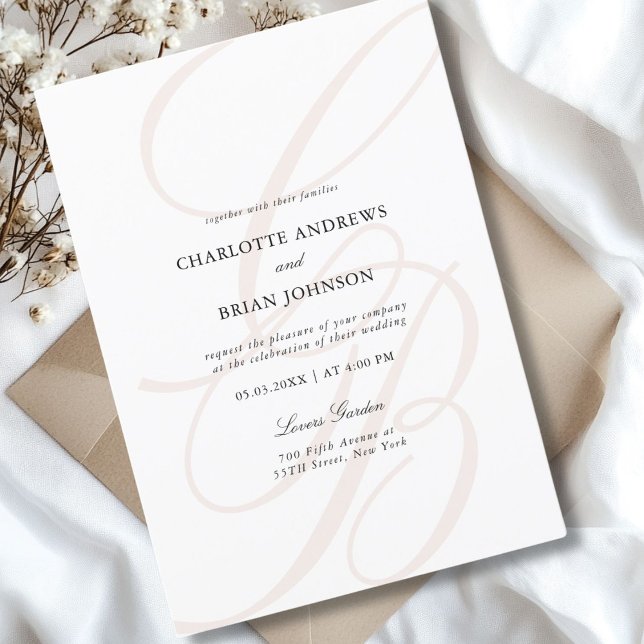 Minimalistiskt teckensnittsmonogram | Elegant bröl Inbjudningar (Minimalist Script Font Monogram | Elegant Wedding Invitation)