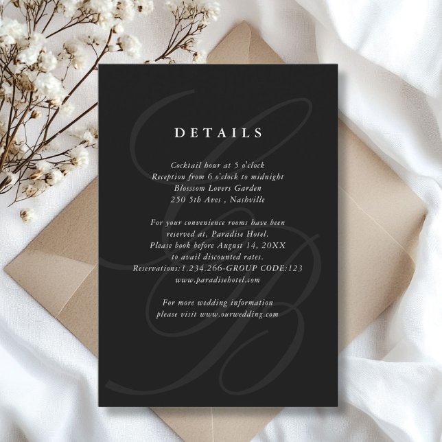 Minimalistiskt teckensnittsmonogram | Elegant bröl OSA Kort (Minimalist Script Font Monogram | Elegant Wedding Black RSVP Card)