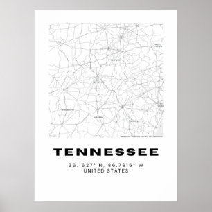 Minimalistiskt Tennessee Karta Art - Svartvit kuo Poster