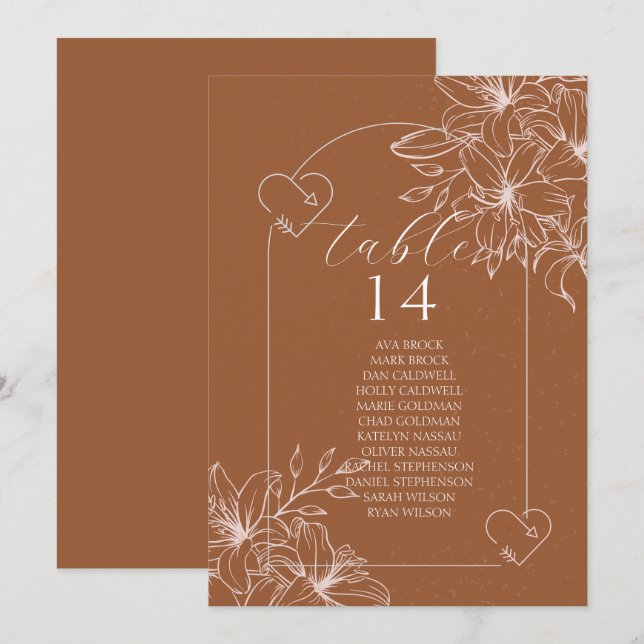 Minimalistiskt terracotta boho Bränt Bordsnummer (Fram/baksida)