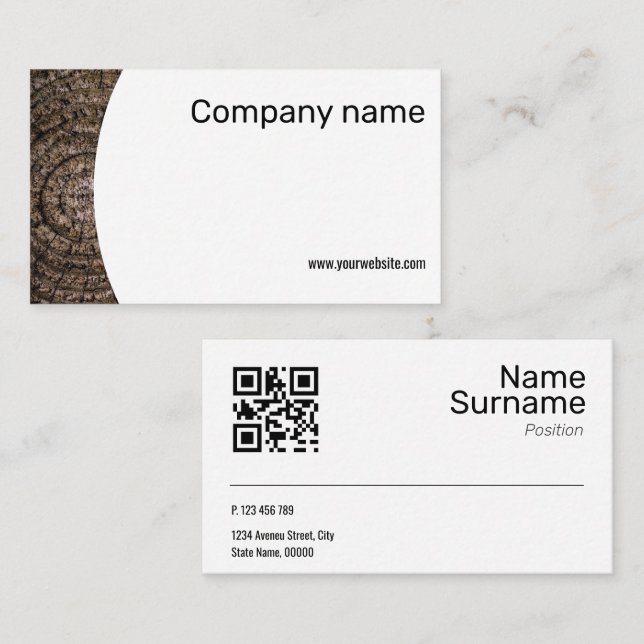 Minimalistiskt träfotografi QR-Affärskort Visitkort (Fram/baksida)