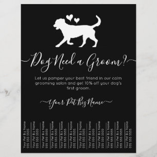 Minimalistiskt Trendig, svart och vit Hund, groomi Reklamblad