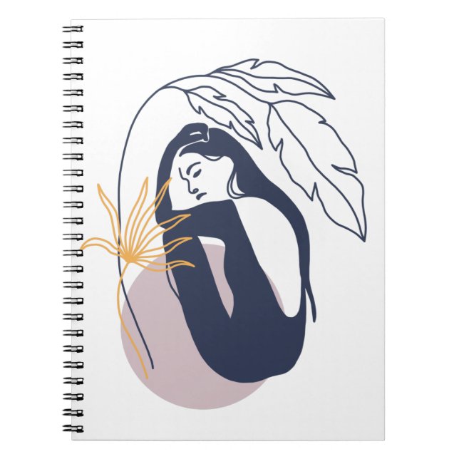 Minimalistiskt Tropical Boho Woman i Blue Anteckningsbok (Framsidan)