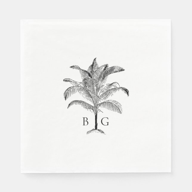 Minimalistiskt Tropiskt Handflatan Monogram Bröllo Pappersservett (Framsidan)