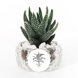 Minimalistiskt Tropiskt Handflatan Monogram Bröllo Runt Klistermärke