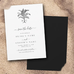 Minimalistiskt Tropiskt Handflatan Monogram Bröllo Spara Datumet
