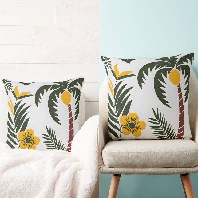 Minimalistiskt Tropiskt Handflatan och Blommönster Kudde (Skapare uppladdad)