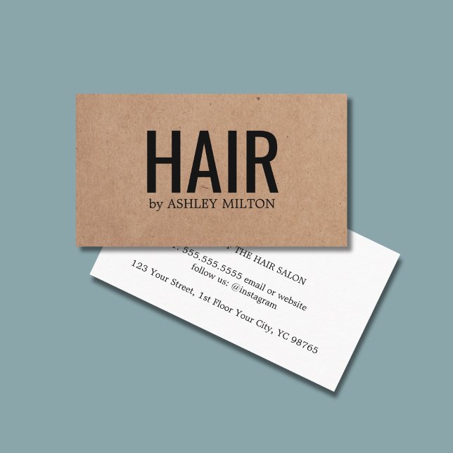 Minimalistiskt tryckt Kraft Black Bold Hair Salon Visitkort (Skapare uppladdad)