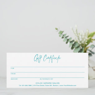 Minimalistiskt turkos Aqua Modern Gift-certifikat