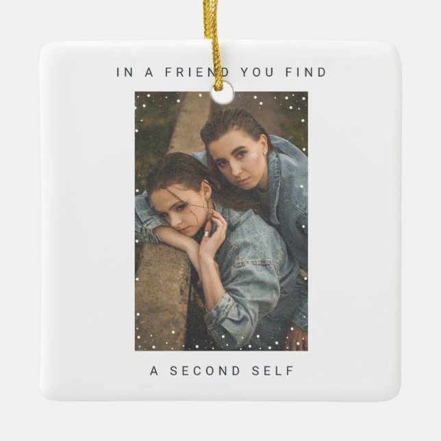Minimalistiskt två foto Snowfall Best Friends Phot Julgransprydnad Keramik (Framsida)