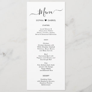 Minimalistiskt typografiskt Heart Bröllop-menykort Meny