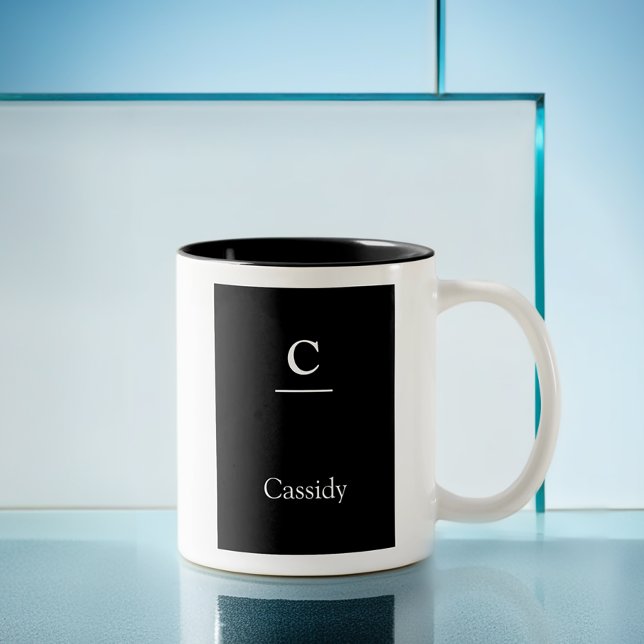 Minimalistiskt understruket svart, vitt, modernt m Två-Tonad mugg (Get this stylish minimalist mug. Simply customize it, then add it to your cart.)