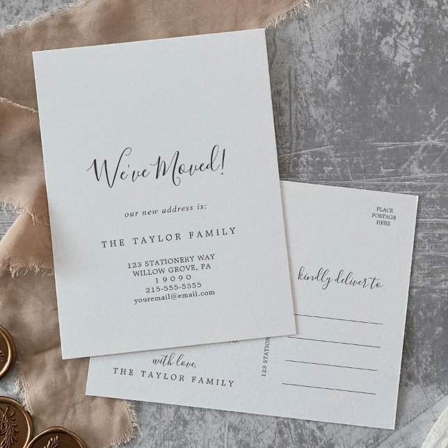 Minimalistiskt utskrivbart vykort för Vi har flytt (Skapare uppladdad)