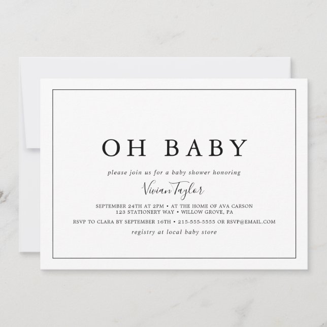 Minimalistiskt Vågrät Oh Baby Baby Shower Inbjudningar (Framsida)