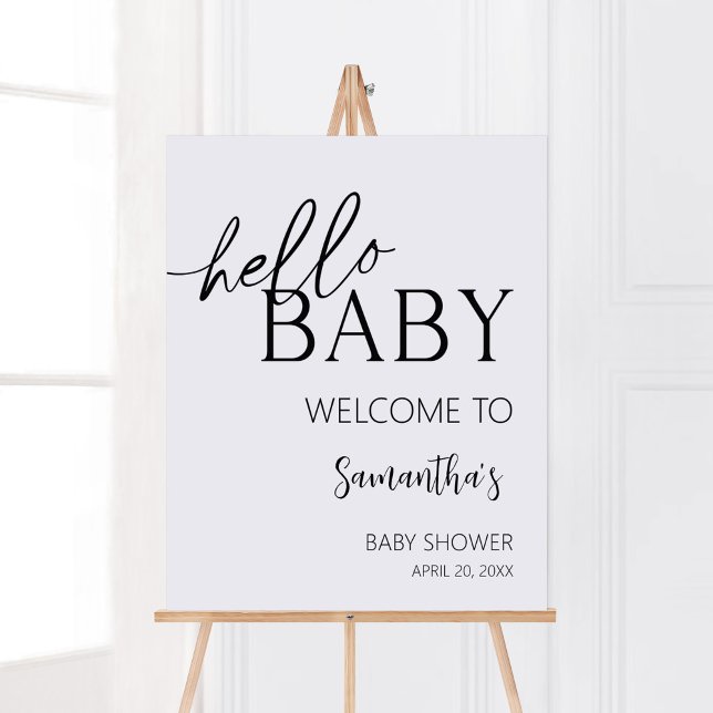Minimalistiskt välkomnande av Hej Baby Modern Poster (Boho White Minimalist Baby Shower Welcome Sign)