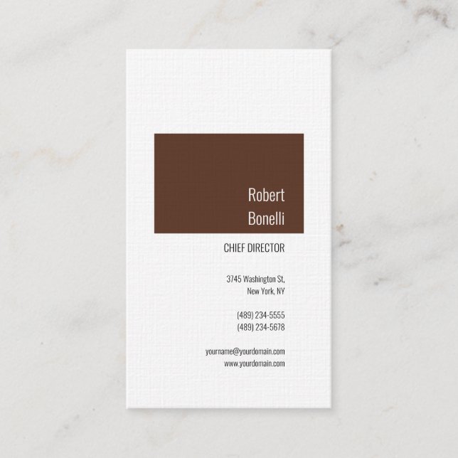 Minimalistiskt vanligt Modern Linen Brown White Visitkort (Framsida)
