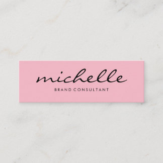 Minimalistiskt vanligt vitt med kursiv text (rosa) mini visitkort