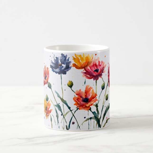 Minimalistiskt vattenfärgsblommor - platterfärg kaffemugg (Center)