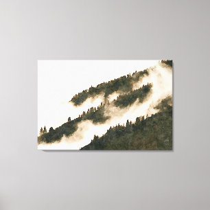Minimalistiskt vattenfärgsdamm, bergslandskap canvastryck