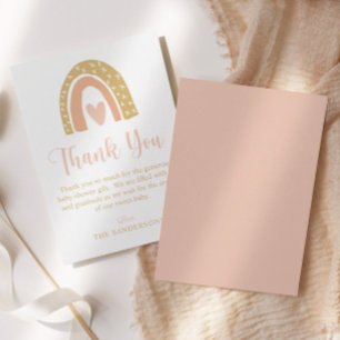 Minimalistiskt vattenfärgsregnbåge Rosa babydusch Tack Kort