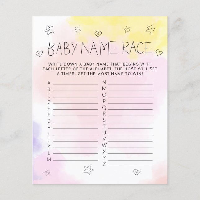 Minimalistiskt vattenfärgsspel Rosa Namn Baby Show (Framsida)