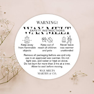 Minimalistiskt Vax Melts Warning Label Modern Blac Runt Klistermärke