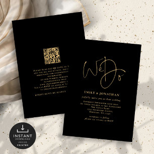 Minimalistiskt Vi gör QR-Bröllop svart i Guld-skri Inbjudningar