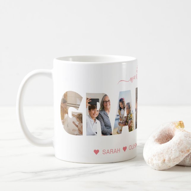Minimalistiskt Vi Kärlek dig Grandma Photo Collage Kaffemugg (Med munk)