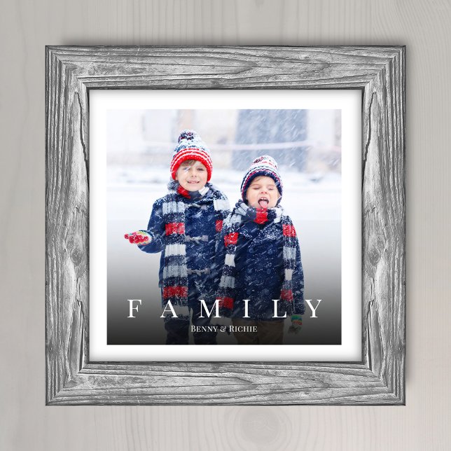 Minimalistiskt Vignette för enkel familjefototypog Fototryck (Simple family customized photo print. Editable template)