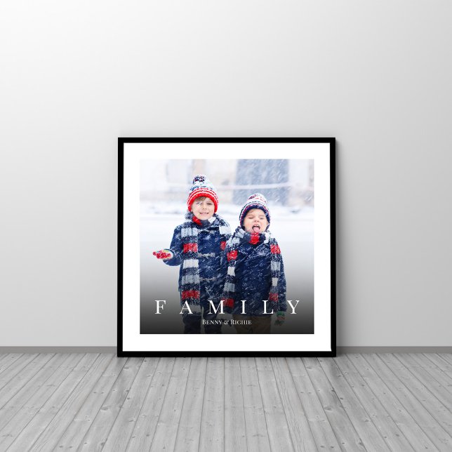 Minimalistiskt Vignette för enkel familjefototypog Fototryck (Simple minimalist modern style photo square print with a simple white border. )
