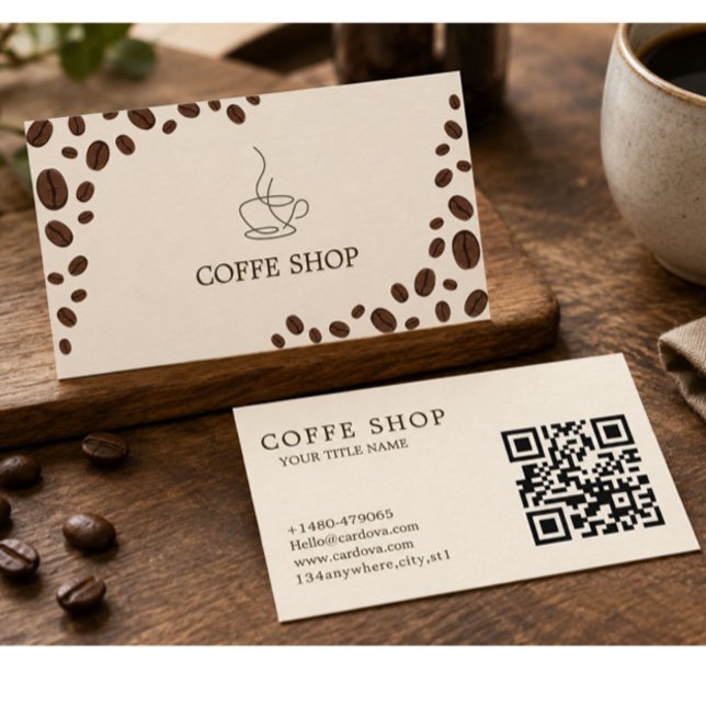 Minimalistiskt visitkort för kafé med QR-kod  (Skapare uppladdad)