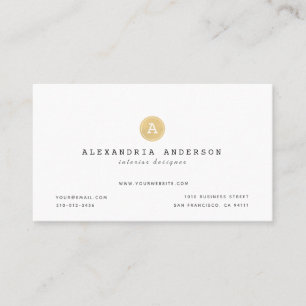 Minimalistiskt Vita Guld Monogram-Affärskort Visitkort